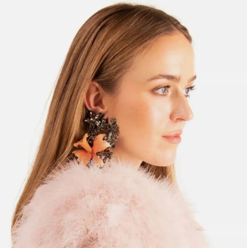NEW DSQUARED2 Flower Dangle Earrings Crystal